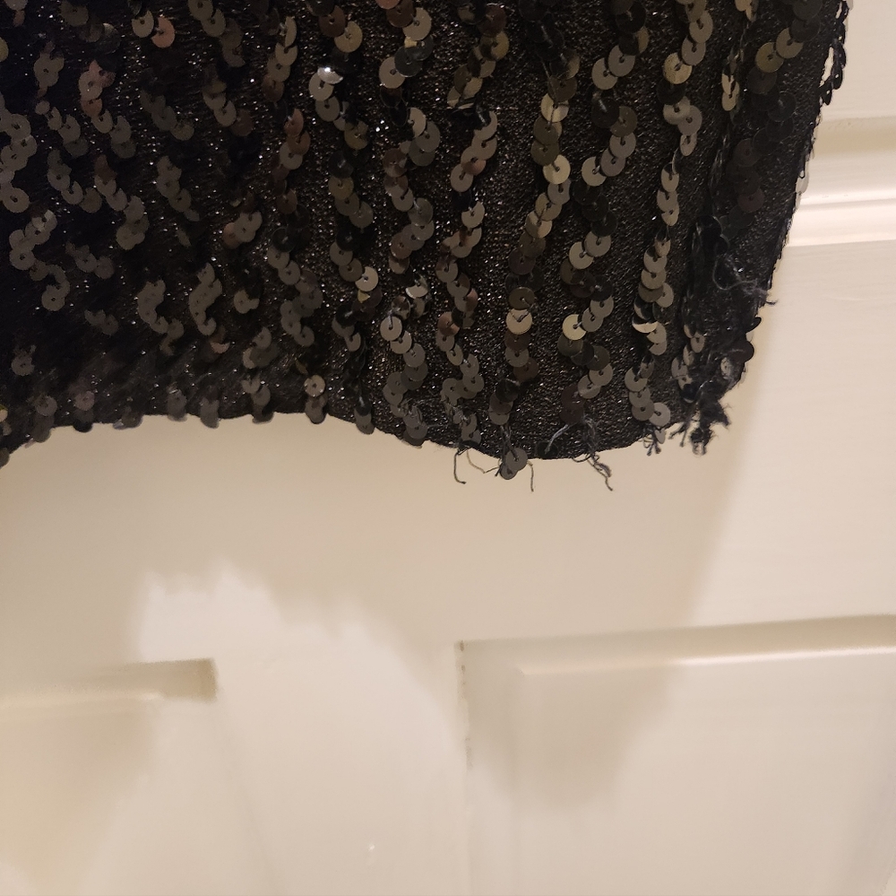 Vintage 70s 80s Black Sequin Cocktail Party Dress L - Picture 5 of 7